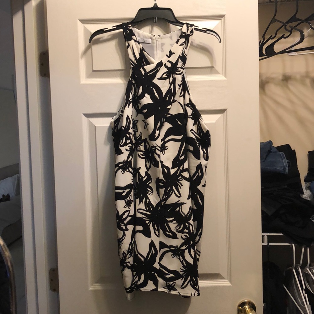 Mango MNG black and white halter dress 10